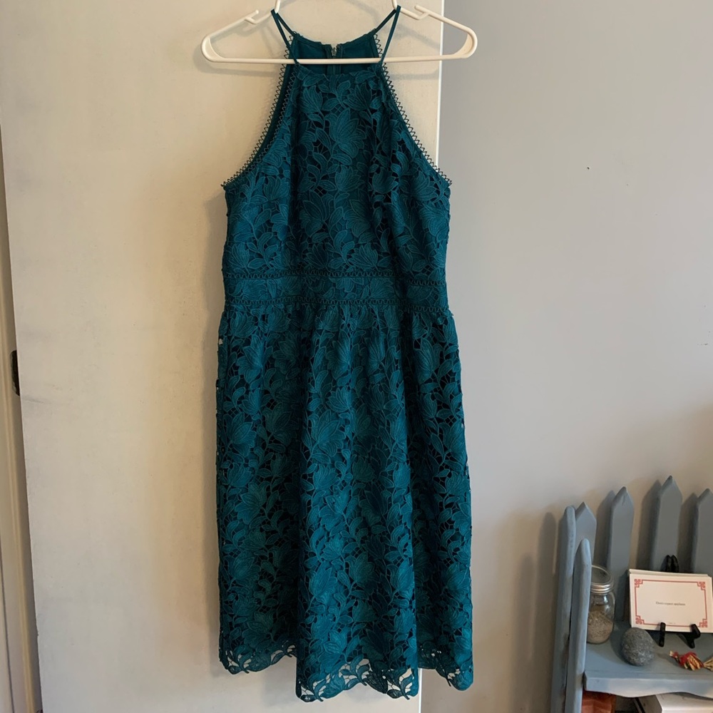 LOFT Teal lace midi dress | size 8P